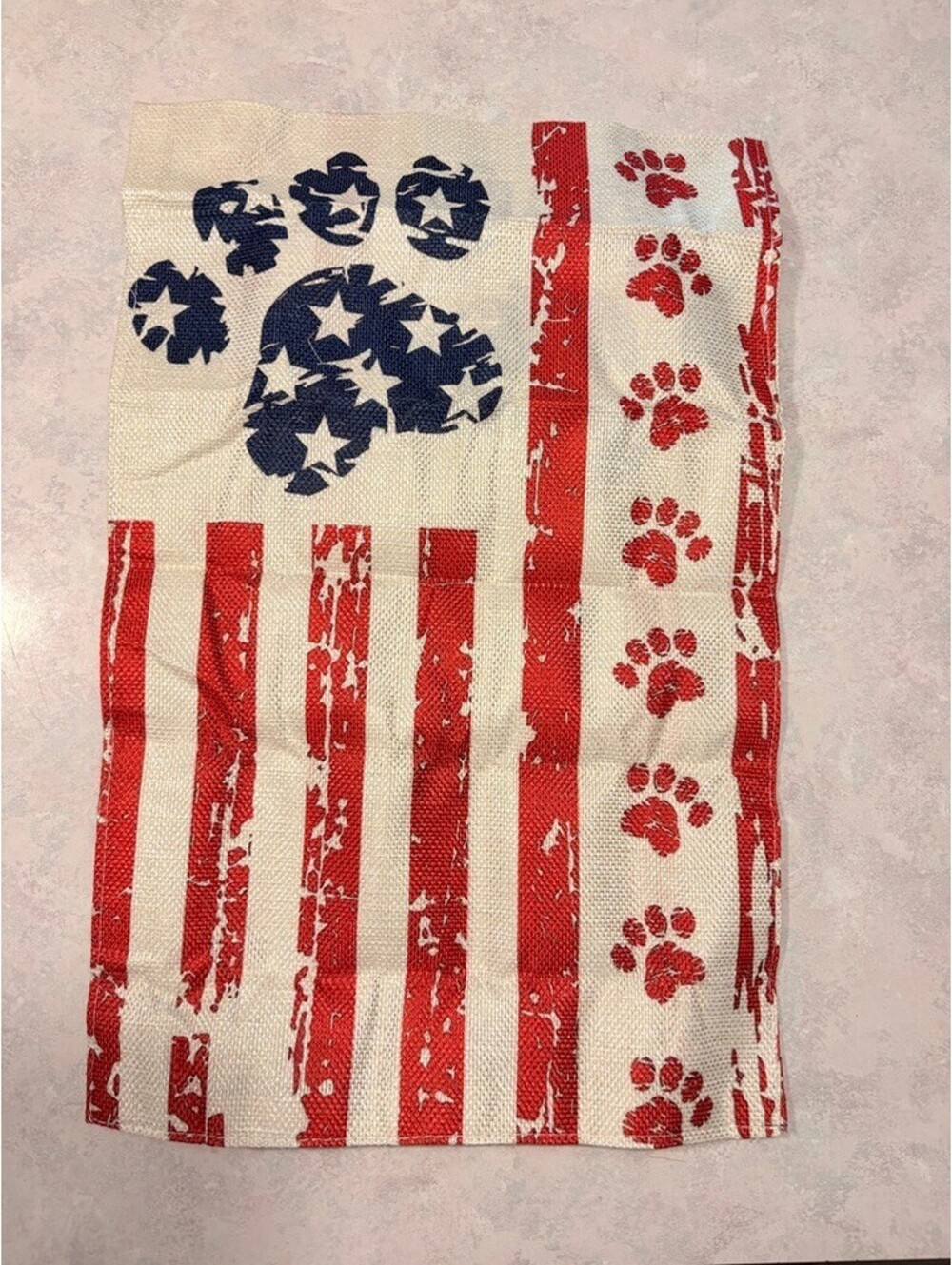 Patriotic Canvas thick garden flag - Vintage Distressed Canvas Paw Print Design